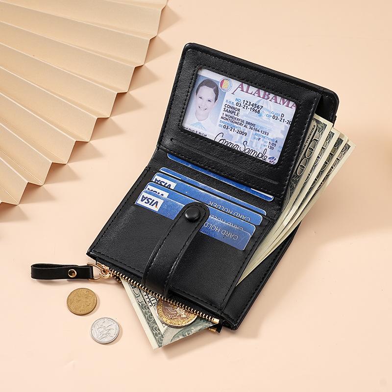 Multi-Card Slots Women Short Wallet  Pu Leather Solid Color Zipper Clutch Crocodile Print Waterproof Card Bag Coin Purse