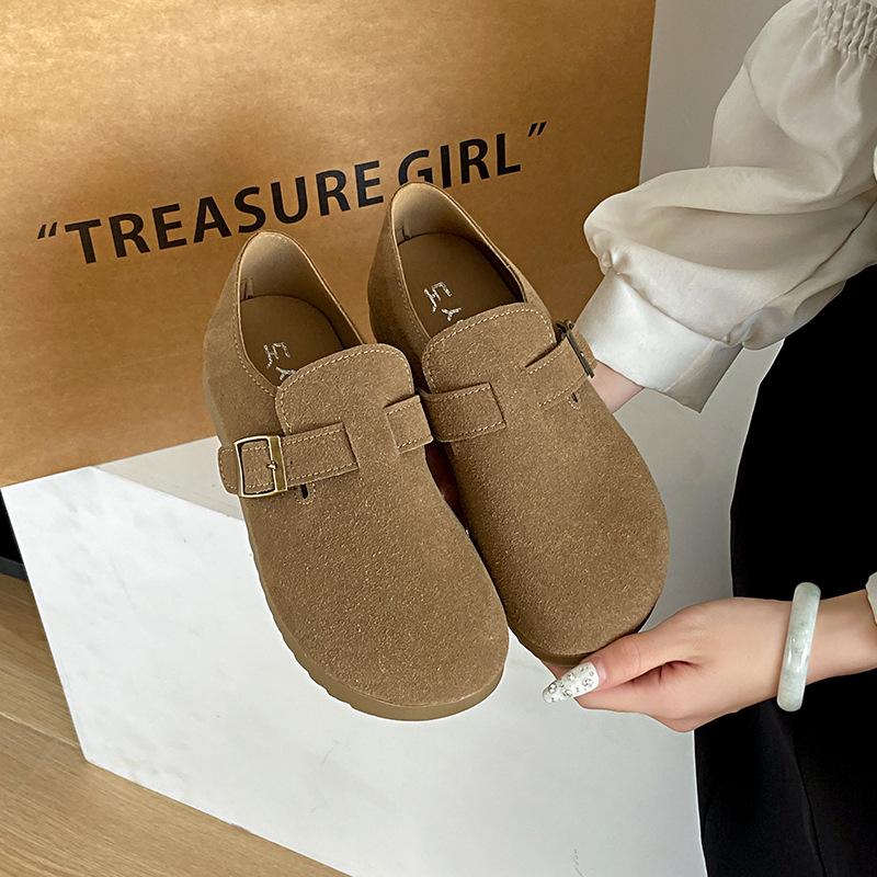 

Women s autumn new flat-bottomed lazy one-pedal retro single shoes Boken shoes ugly cute Doudou shoes 40 хакі