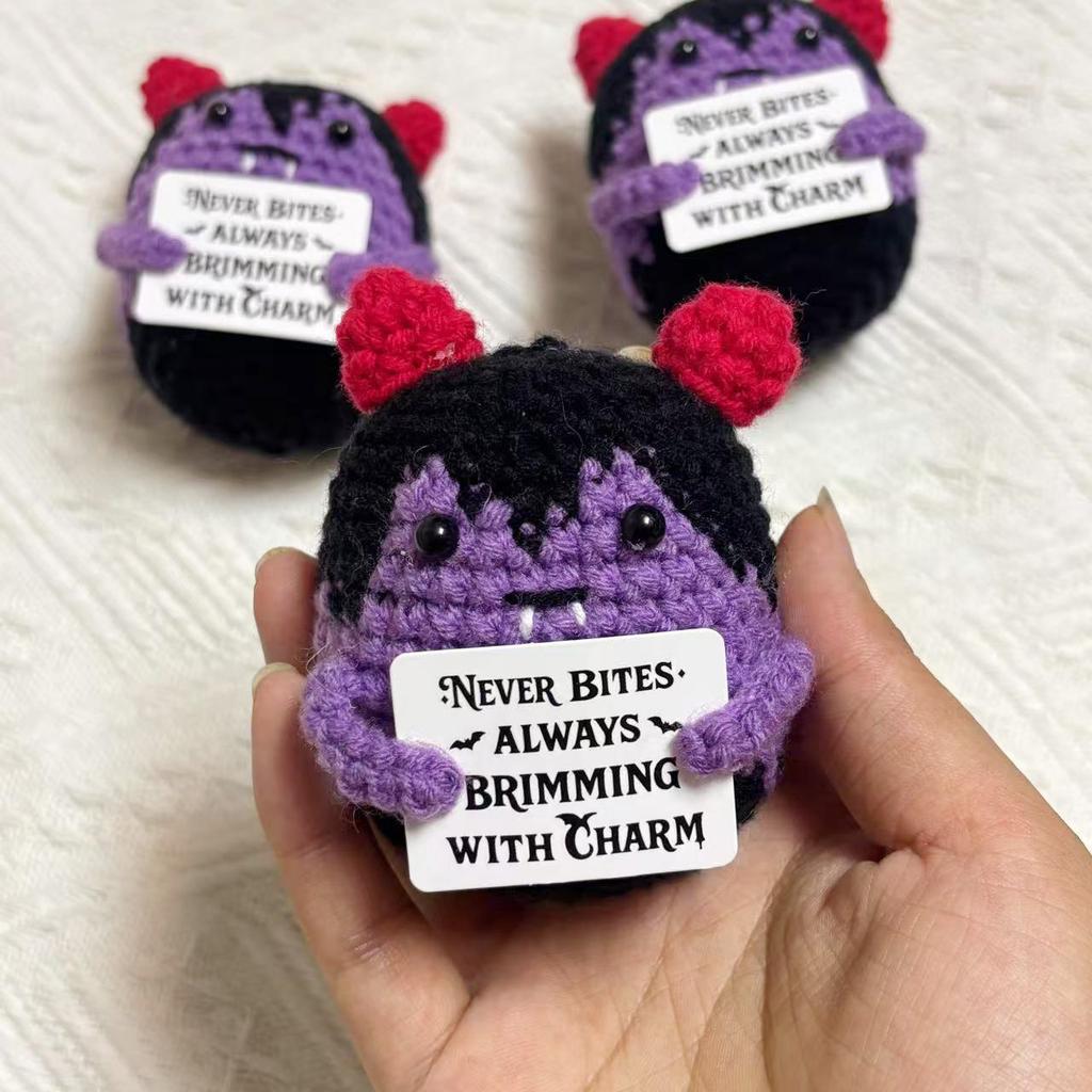 Crochet Positive Energy Demon Mini Pocket Hug Handmade Knitted Cartoon Doll Hand-woven Desktop Ornament Decor Birthday Gift
