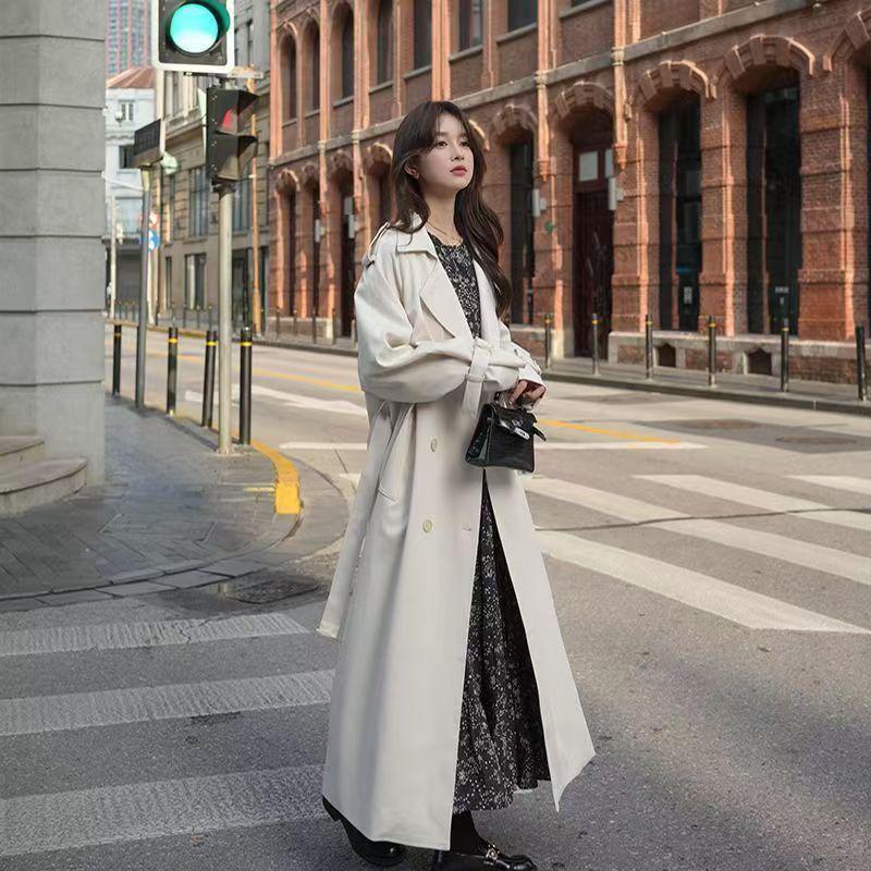 Damen Extra Langer Grauer Trenchcoat - Frühling/Herbst 2025 Neuer Knöchellanger Übergröße Stil