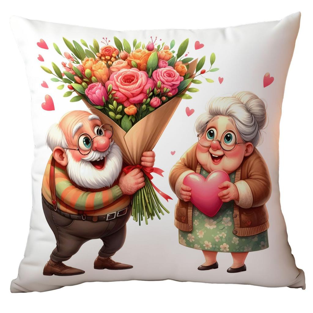 New Valentine's Day Pillow Cover Fun Watercolor Valentine's Day Old Couple Push Cover Home Cushion Cover