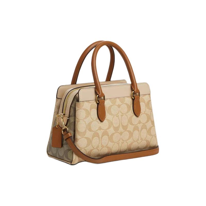 Coach Darcie 26 Logo Colorblock Coated Canvas and Leather Shoulder Crossbody Tote Medium Women's Khaki