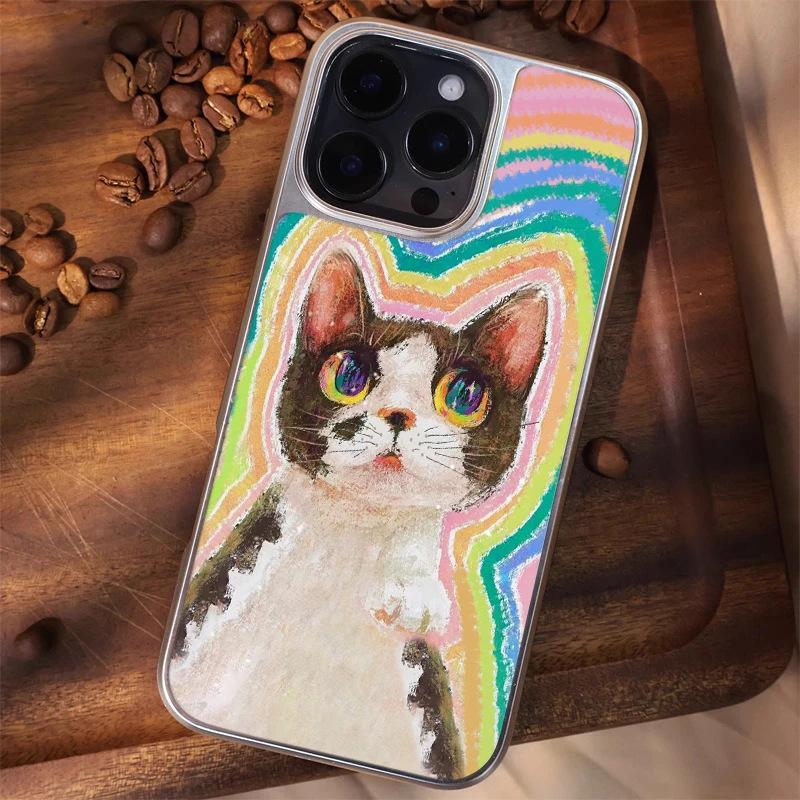 Creative Rainbow Kitten Applicable to Apple iPhone17/16Pro Mobile Phone Case 14 Frosted PC15 Cute 12 Women 13