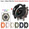 2-in-1 maciņš + rūdīta stikla plēve priekš Huami Amazfit Falcon TPU PC ekrāna aizsargs un bufera aizsargvāciņš priekš Amazfit Falcon