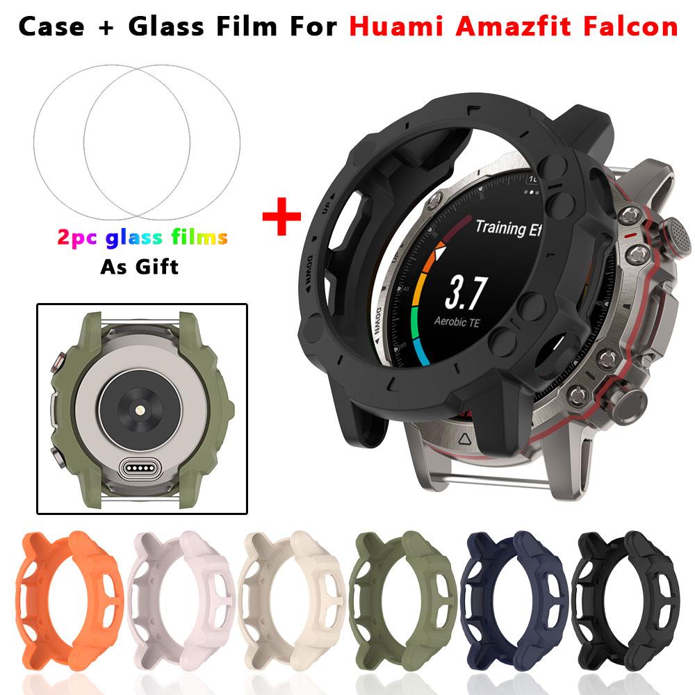 2-I-1 Deksel + Herdet Glass Film For Huami Amazfit Falcon TPU PC Skjermbeskytter & Støtfanger Beskyttelsesdeksel For Amazfit Falcon