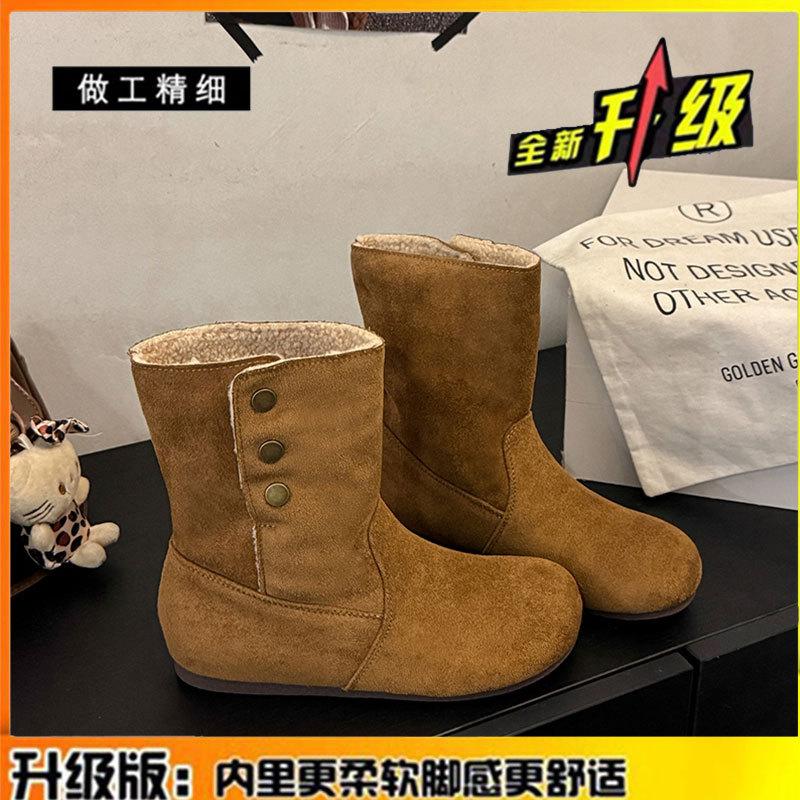 Inner heightening velvet short boots cotton shoes for women's new winter warm Martin boots leather snow boots for women