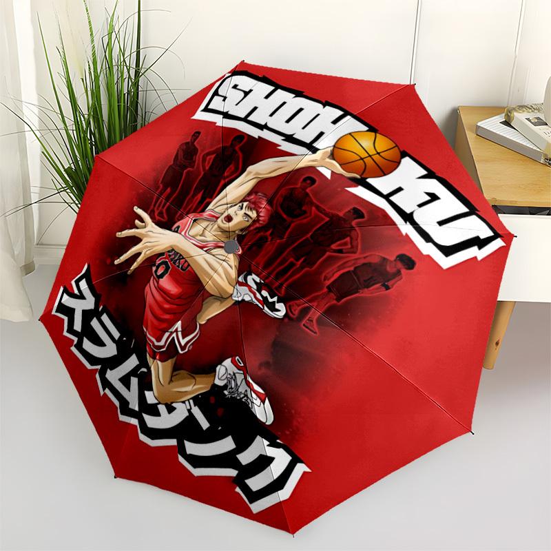 1pc Basketball Slam Dunk Automatic Folding Umbrella with 8 Bones, 3-Fold Compact Umbrella, Compact Design On-the-Go Essential, casual outdoo