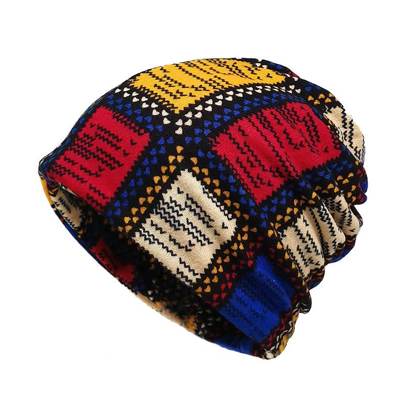 Unisex Printed Slouchy Beanie Hat Soft Stretch Pullover Cap Retro Fashion Loose Fit Watch Hat for Men Women