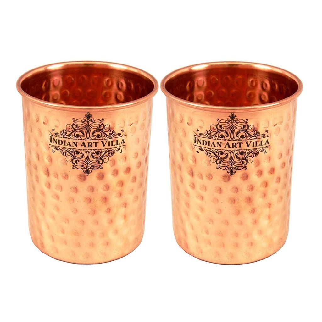Pure Copper Drinkware Gift Set of Hammered Design 1 Bottle & 2 Glass with Gift Box, Gift Item for Diwali, Bottle-750 Ml & Glass-300 Ml