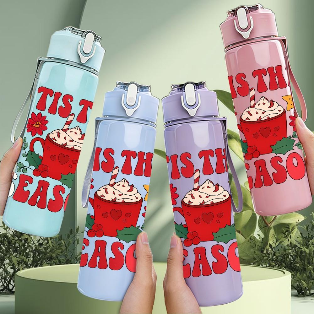 1PC Tis The Season Autumn Cup Art 750ml Color Plastic Sports Water Bottle Leakproof Flip Straw Lid Suitable for Sports Office Home Use