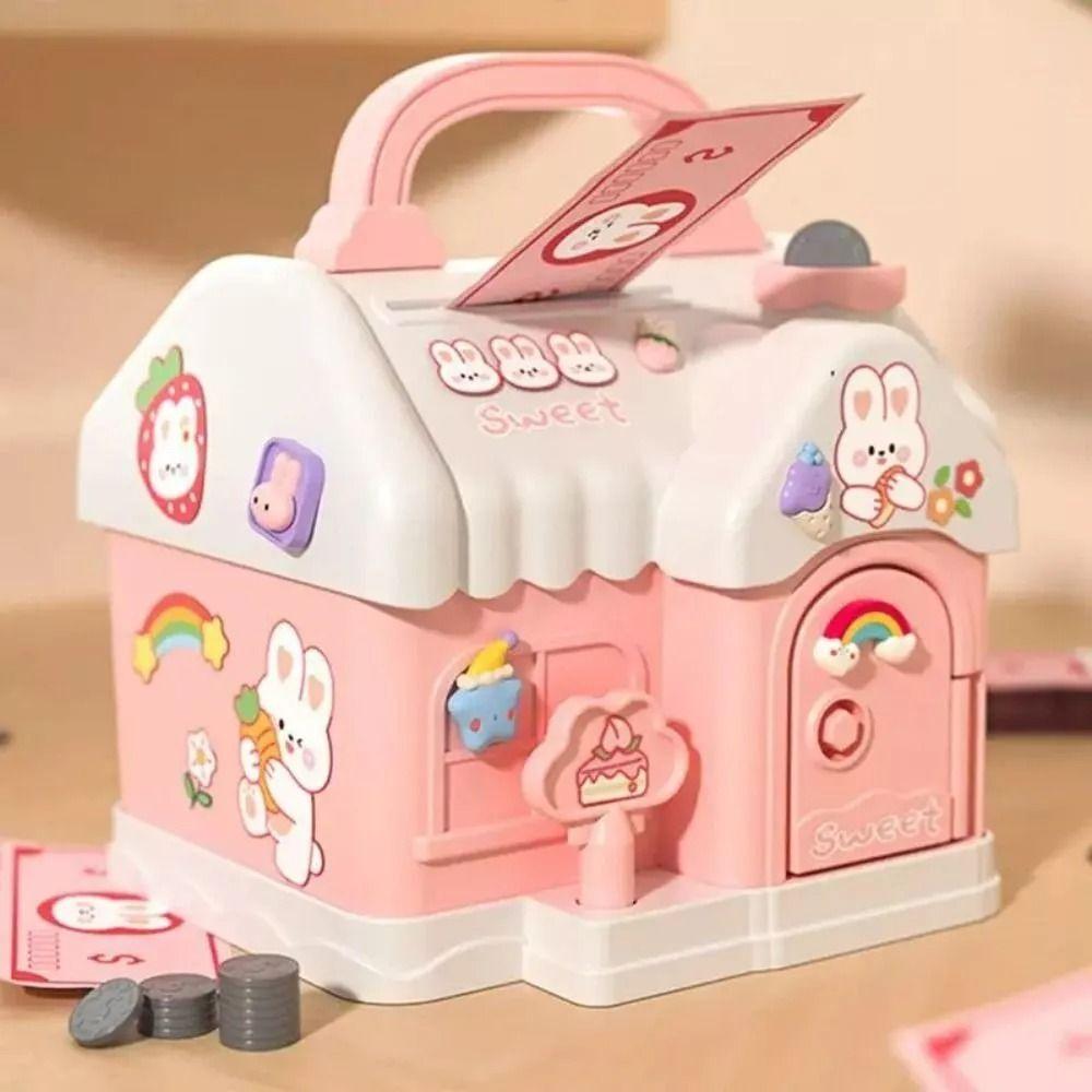 

Key Lock Money Box House-Shaped Coin Bank New Coin Saving Box Kids Gift pink-style1