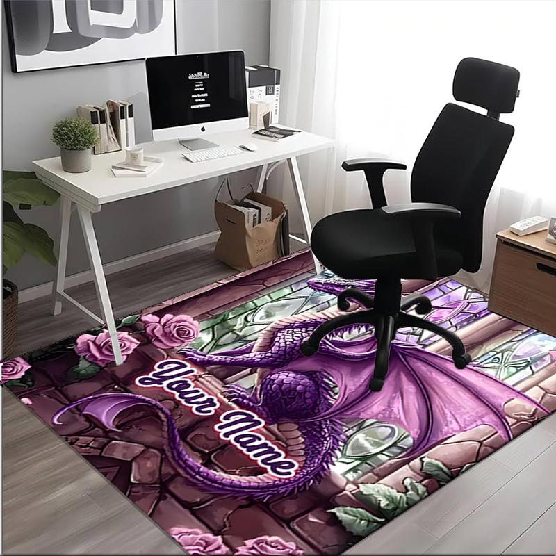 1PC Custom Name Purple Dragon Garden Theme Floor Mat Ideal for Living Room, Game Rooms, Office, Bedroom,Floor Mat Playful Design