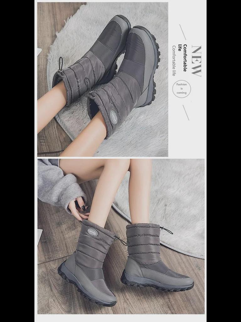 Women's Waterproof Plus Velvet Winter Snow Boots - Large Size, Thick Cotton, Mid-Tube Warmth