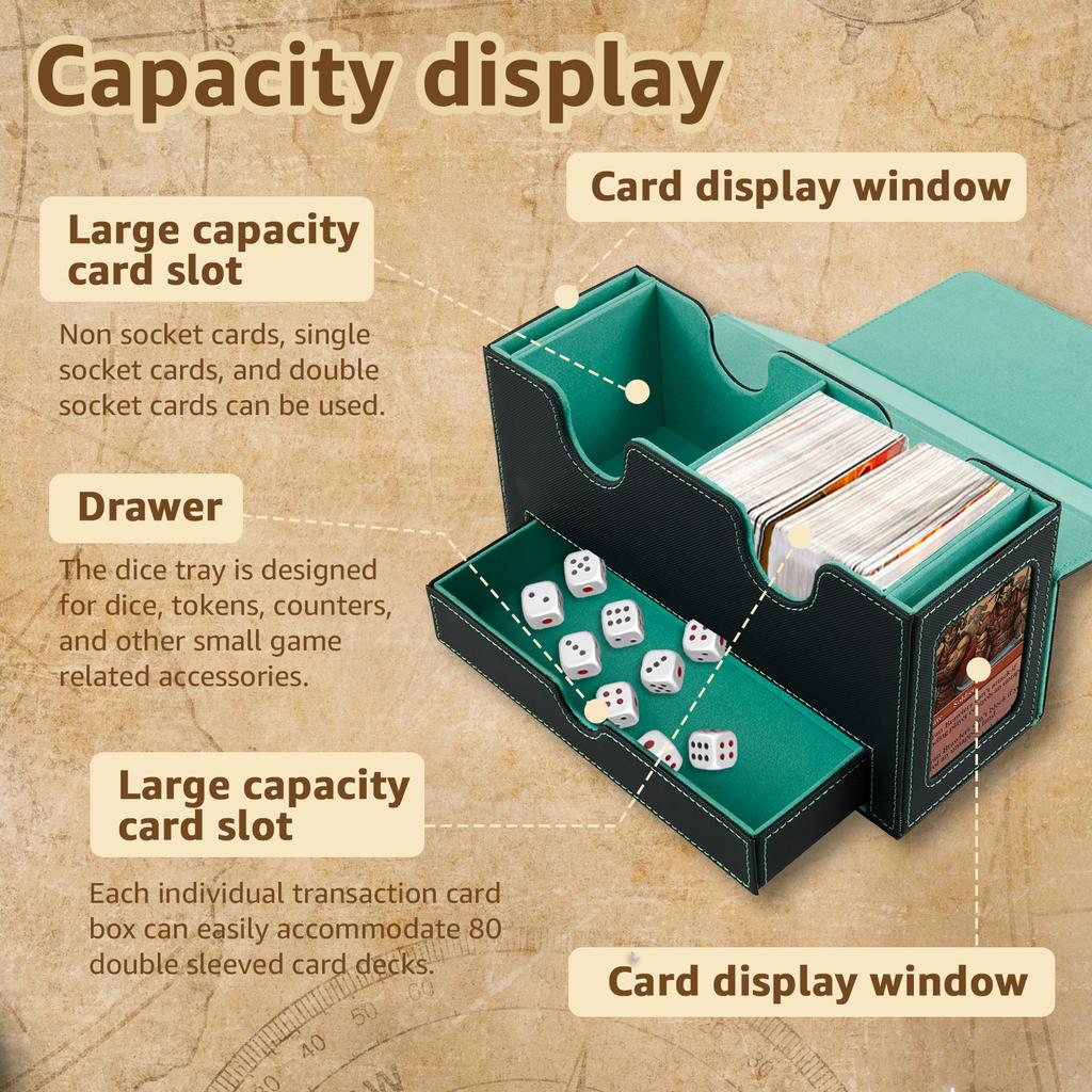 Magnetic Game Box Leather Double Deck Commander Card Storage Box with 2 Display Windows Large Capacity For Bar Christmas Party