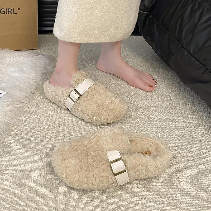 Internet celebrities wear two Mao Mao shoes for women to wear 2025 autumn and winter new soft-soled non-slip suede one pedal Doudou cotton drag