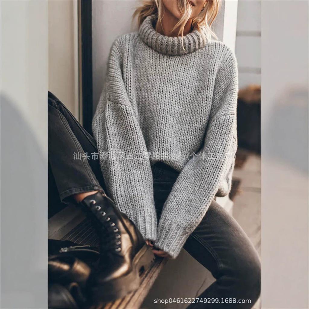 2026 Autumn/Winter European & American Solid Color Round Neck Long Sleeve Women's Pullover Sweater - Available in 3 Colors