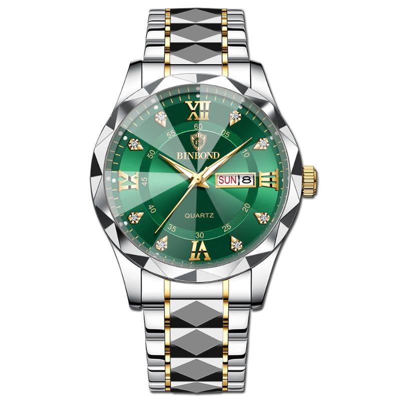 New Genuine Men's Watch Calendar Week Luminous Waterproof Men's Watch Fashion Rhombus Mirror Watch Quartz
