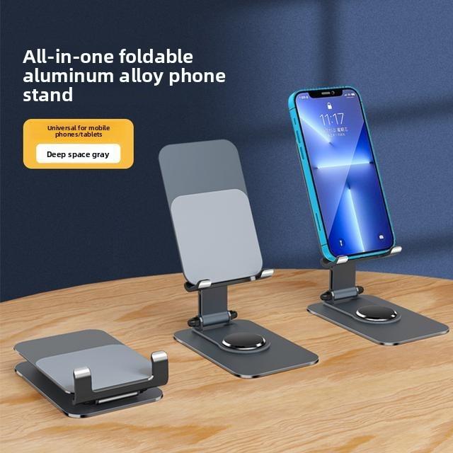 Universal Metal Phone Holder With 360 Degree Rotation And Foldable Adjustable Stand For Desk Or Live Streaming