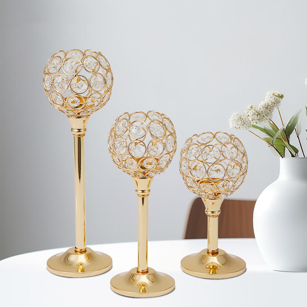 3pcs Tall Votive Candlestick Holders Gold Candle Holders Crystal Candlestick Holders for Dining Table Wedding Decor