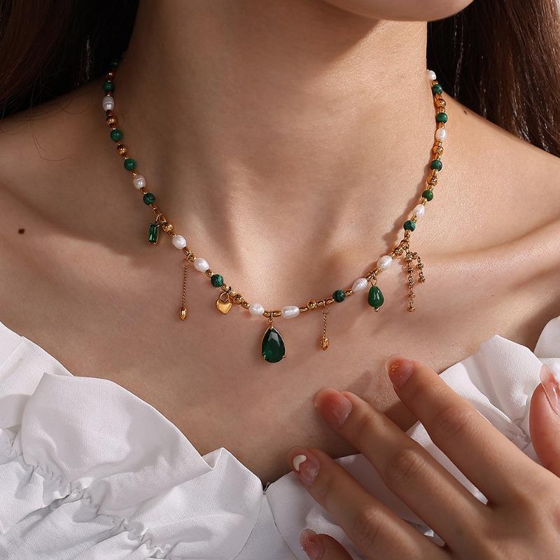 High-end zirkon natursten perlehalskæde - unikt design choker