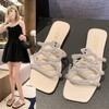 Slippers New Large Size Slippers Women's Rhinestone Flat Sandals Wear One Word Square Head Sandals