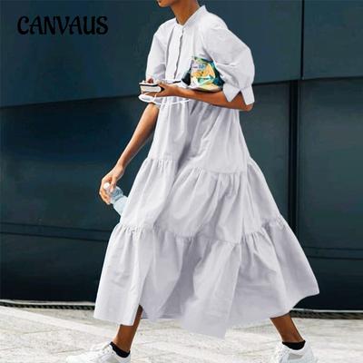 Plus Size Women's Summer Bohemian Vest Dress Vintage Bubble Sleeve Loose Long Casual Dresses