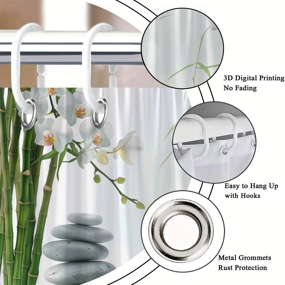 Waterproof Shower Curtain with Zen Inspired Design Featuring Stacked Stones Bamboo and Orchids for a Relaxing Bathroom