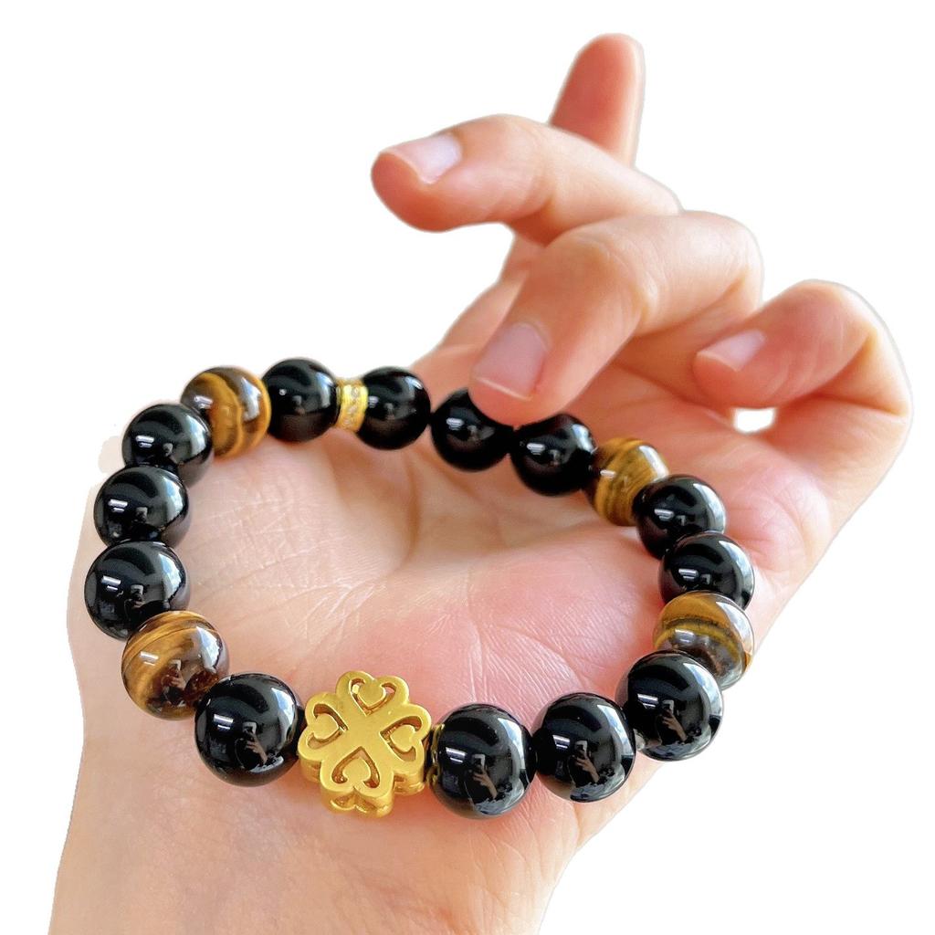 10Mm Maillard Style Natural Boutique Tiger'S Eye Stone Black Agate Bracelet Bracelet