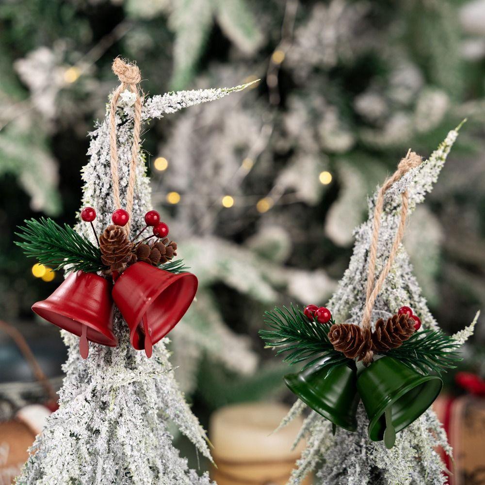 Iron Christmas Bell Pendant Double Horn Berry Leaves Christmas Tree Pendants Handcrafted Multi-color Xmas Tree Decorations