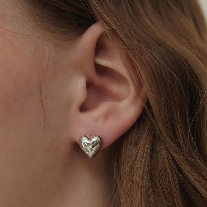 (Silver 925) Flower Cubic Full Heart Earrings EC3068