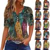 Women's Casual Halloween Print V-Neck Short Sleeve Button T-Shirt Top