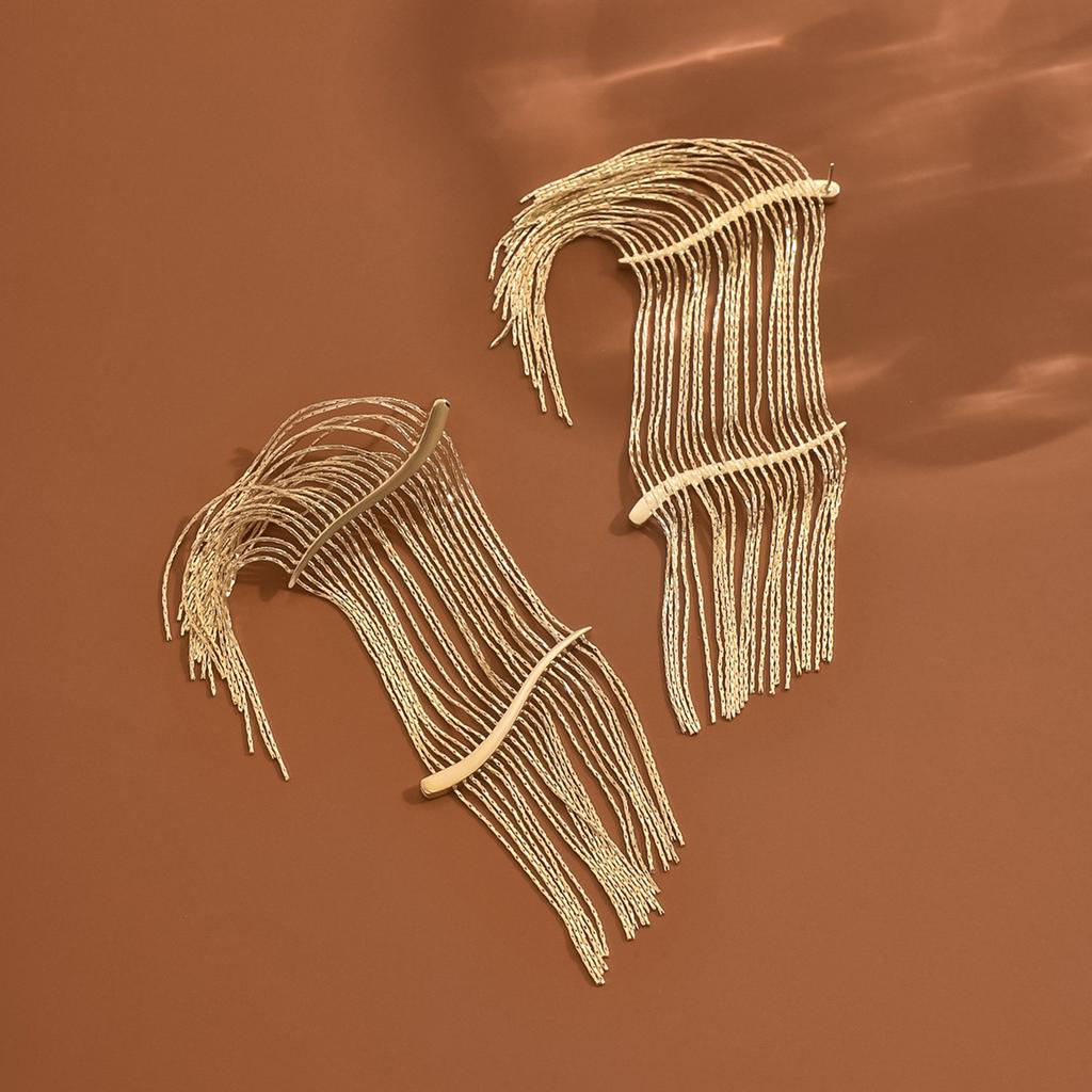 18K Real Gold And Copper Electroplated Haute Couture Catwalk Dress Fringed Earrings Fashion Exaggerated Temperament Sexy Earrings Women