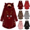 Cozy Fluffy Women's Christmas Sweatshirt With Adorable Elk Pattern And Cat Ear Design