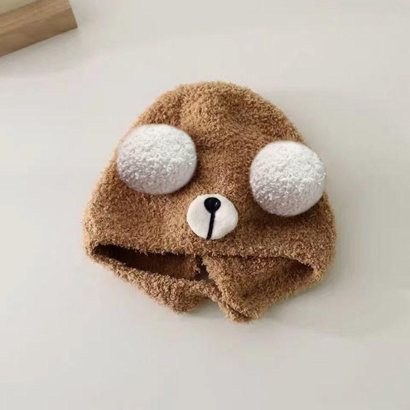 Cute Bear Baby Beanie Cap Autumn Winter Warm Infant Boys Girls Ear Protection Cap Cartoon Solid Color Toddler Hat Bonnet