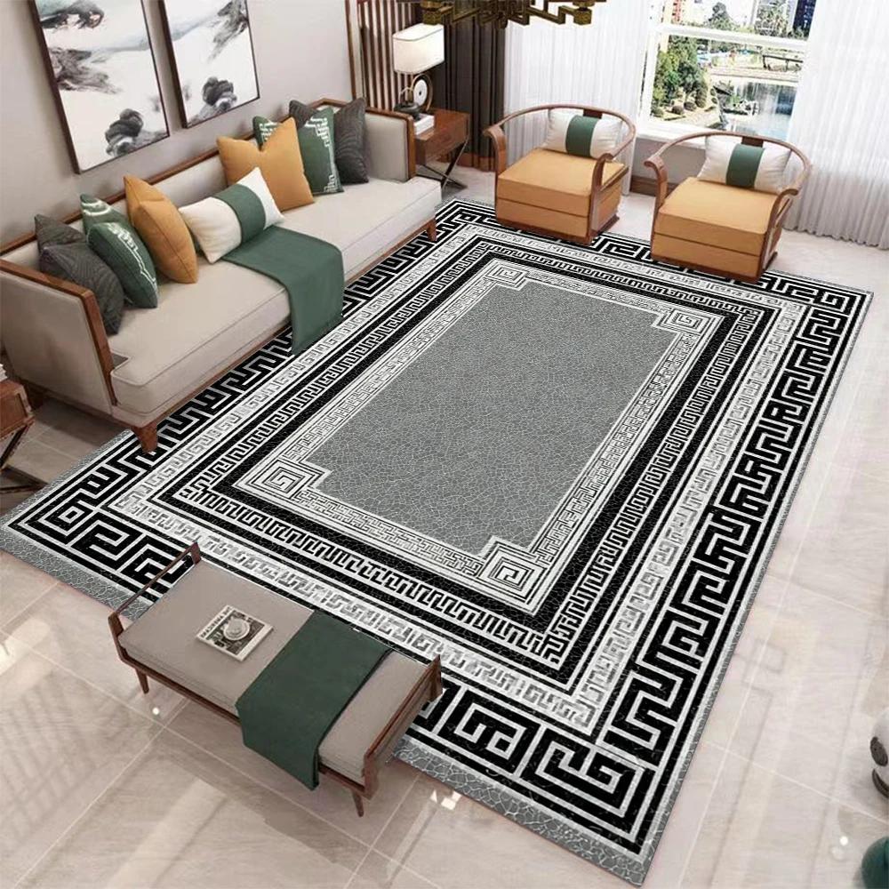 Modern Greek Key Marble Area Rug Non-Slip Washable Soft Stain Resistant Floor Carpet for Living Room Bedroom Decor