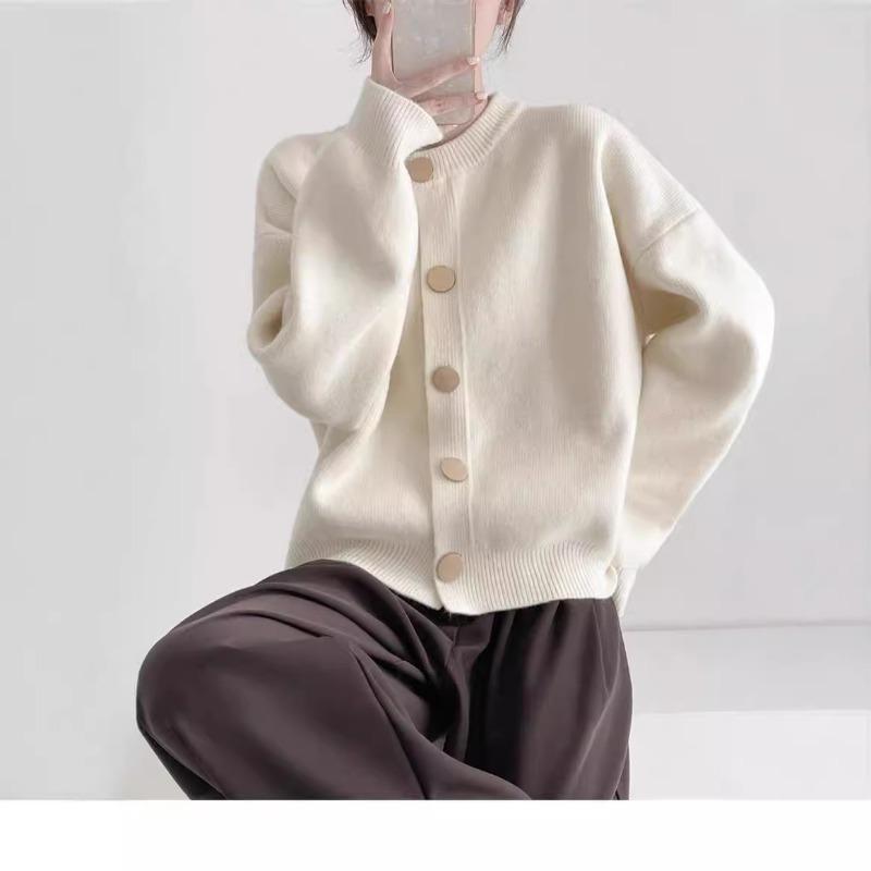 Fashion casual single-breasted knitted cardigan top women's simple and versatile loose and thin sweater jacket