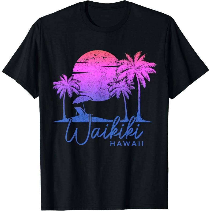 Пляж Вайкики Гавайи Серфинг Винтажный Закат Серфер Мужчины Женщины Девочки Дети Футболка S