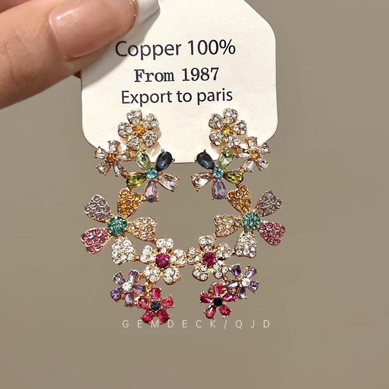 Elegant French Court Rhinestone Water Drop Tassel Earrings