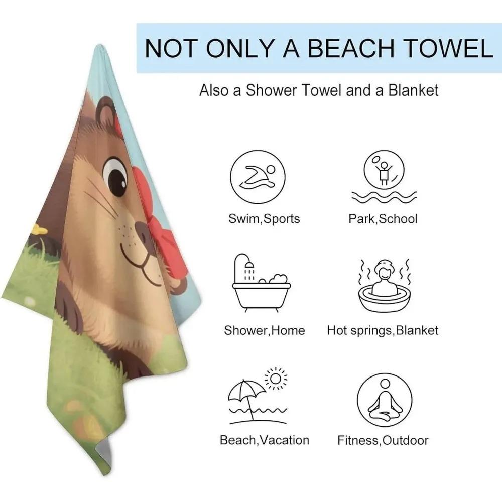 Artistic Cute Capybara Beach Towel, Summer Animal Pattern Quick Dry Absorbent, Large Sandproof Travel Pool Essentials