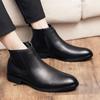 Fashion Winter Wine Red Men's Fashion Chelsea Boots Concise Genuine Leather Short Boots Classic Business ZIP Ankle Boots Black Shoes