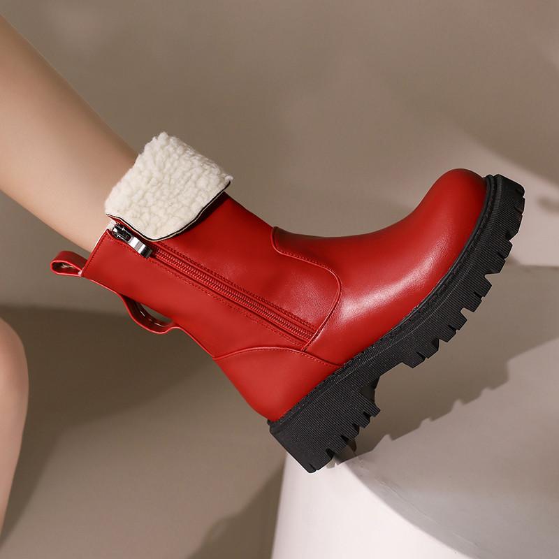 Women's low-heeled short boots autumn and winter new warm plush short boots versatile large-size short boots