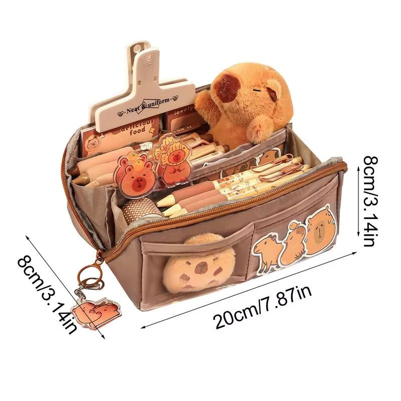 237Pcs Cute Capybara Pencil Case For Student Cartoon Anime Creative Pencil Bag High Capacity Stationery Storage Bag Pendant Pen