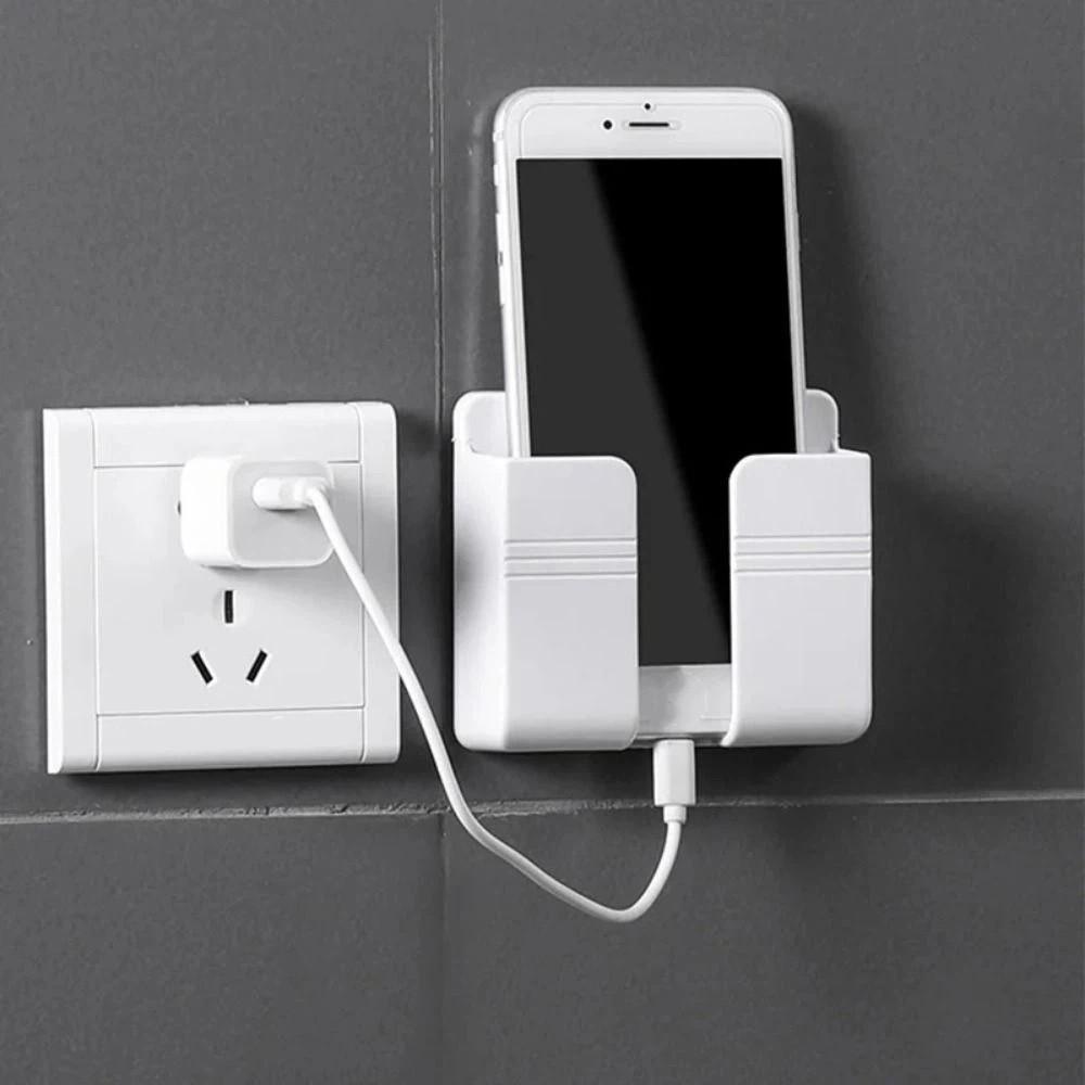 4Pcs Wall Mounted Remote Control Storage Rack Plastic Charging Phone Stand  Office