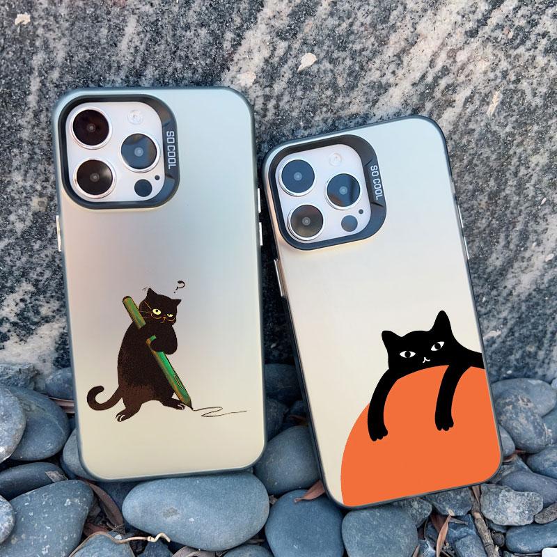 Black Personality Cool Cat Shockproof Phone Case For iPhone 12 11 Pro Max 15 14 13 Pro Max 13 Mini 15 14 Plus Laser Back Covers