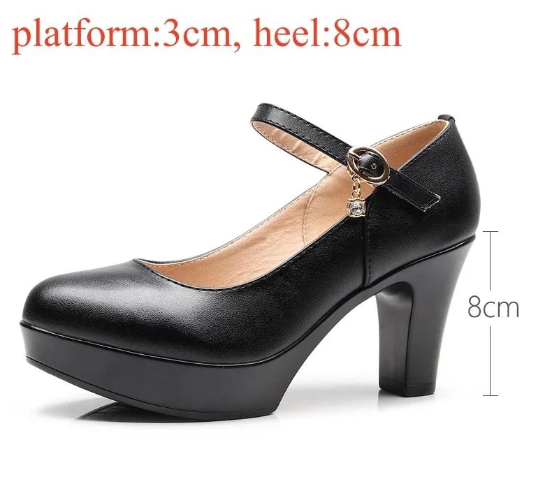 6 8 11 13cm Small Size 32-43 Comfortable Soft Leather Shoes Mary Janes 2025 Womens Block High Heels Shoes Dress Office Model Mom