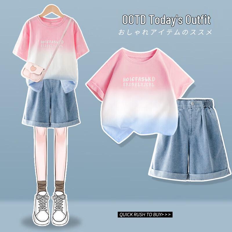 

Moonkids Girls Dopamine Short Sleeve Summer Outfit Set