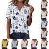 Women's Casual Floral Print V-Neck Short Sleeve Button T-Shirt