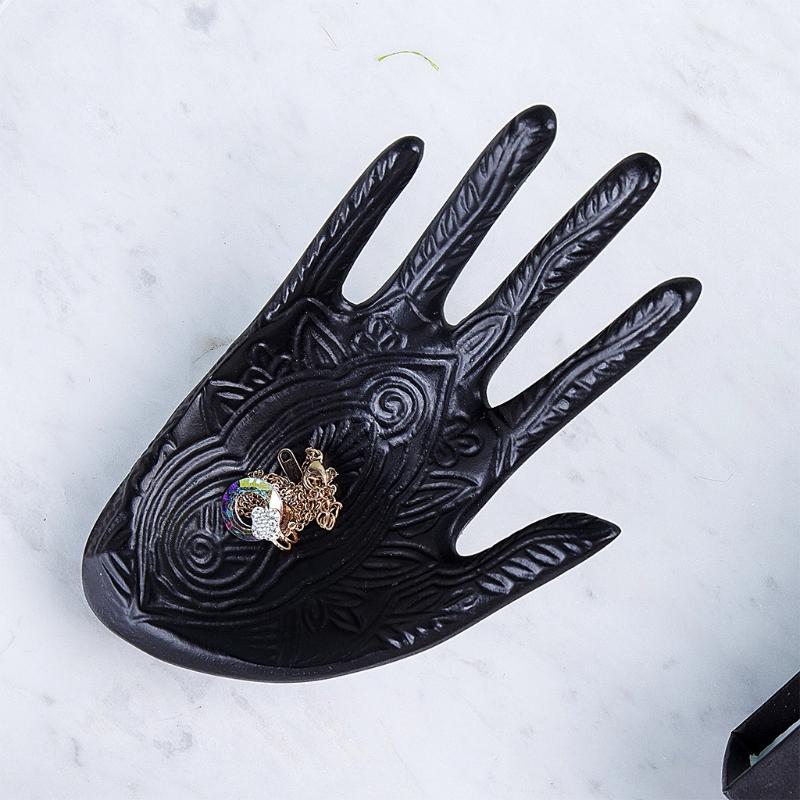 Polyresin Hand Jewelry Display Stand Support Holder Tower Organizer for Bracelet Necklace Watch Ring Tray, Black