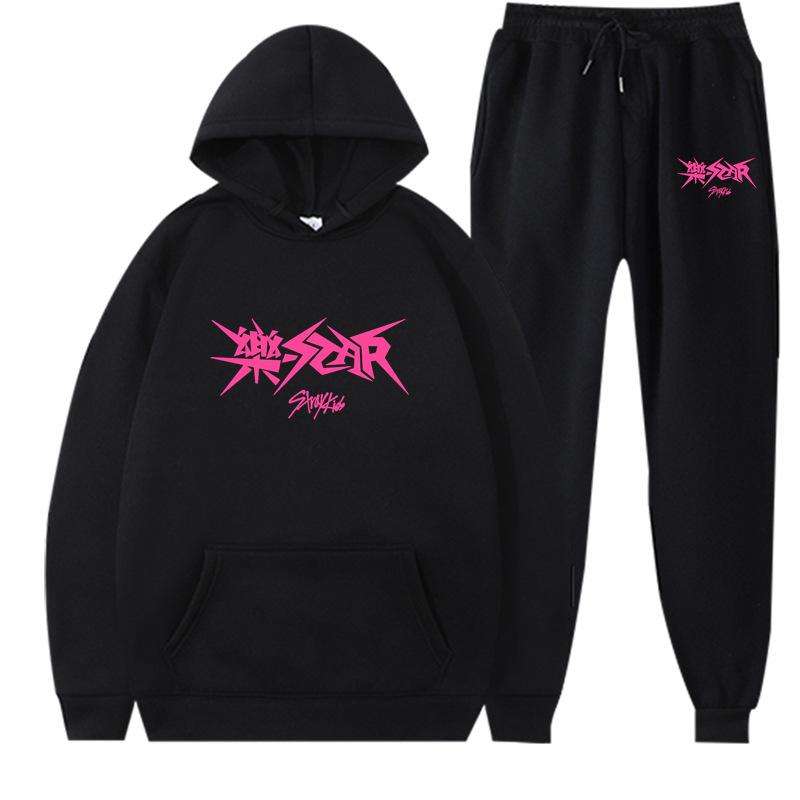 New Straykids Peripheral Harajuku Printed Men's and Women's Sweatshirts Sweatpants Set Hoodie Straight Pants Cover