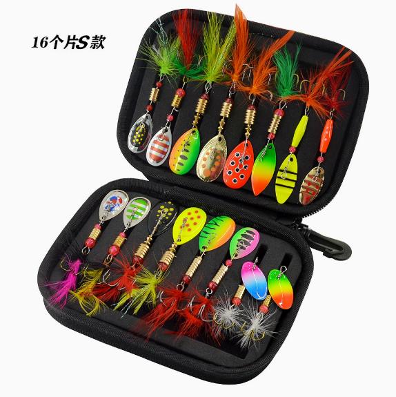Rotating Spinner Lure Set, 16Pcs 3.5g Metal Spoon Baits with Tackle Box for Trout and Bass